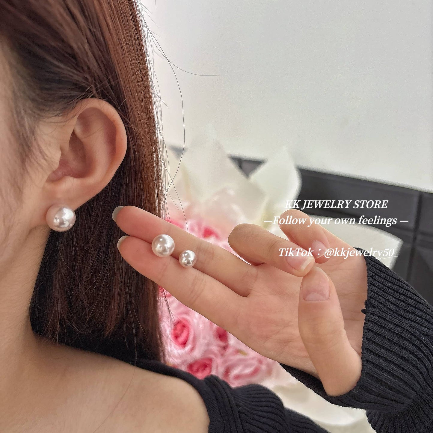 Rose Pink Purple Gentle Pearl Sterling Silver Stud Earrings