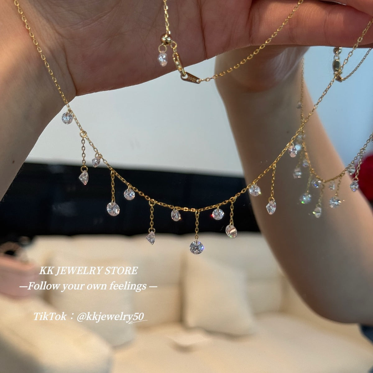 Exquisite Luxury~ S925 Sterling Silver Crystal Fringed Pendant Necklace