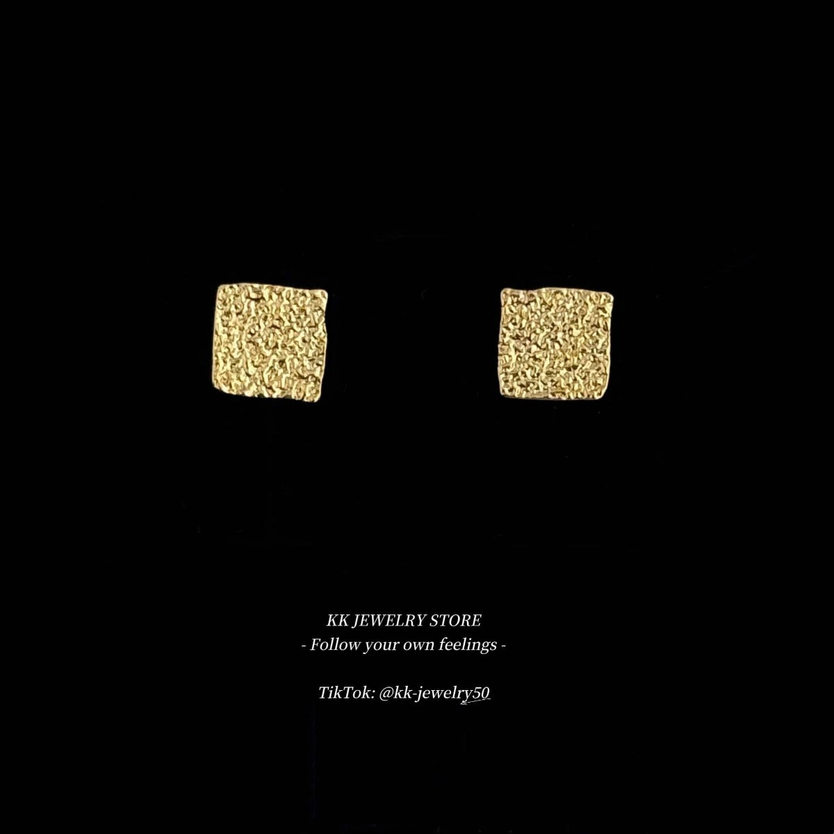 925 Silver Needle Square Gold Foil Textured Stud Earrings