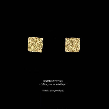 925 Silver Needle Square Gold Foil Textured Stud Earrings
