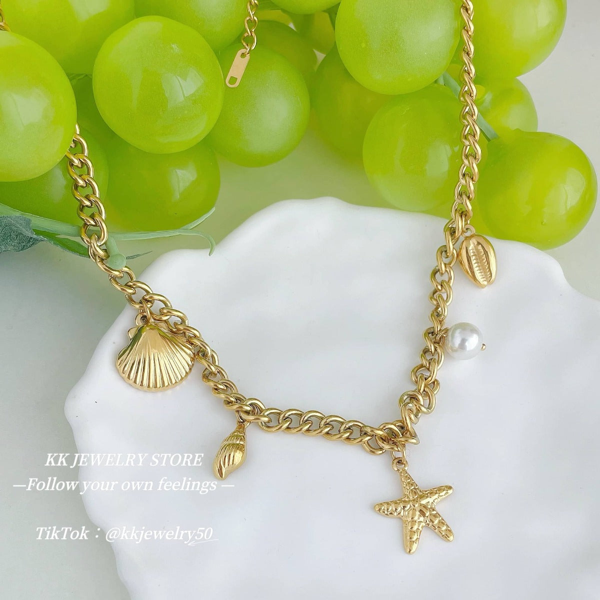 Starfish Shell Pearl Ocean Family Necklace