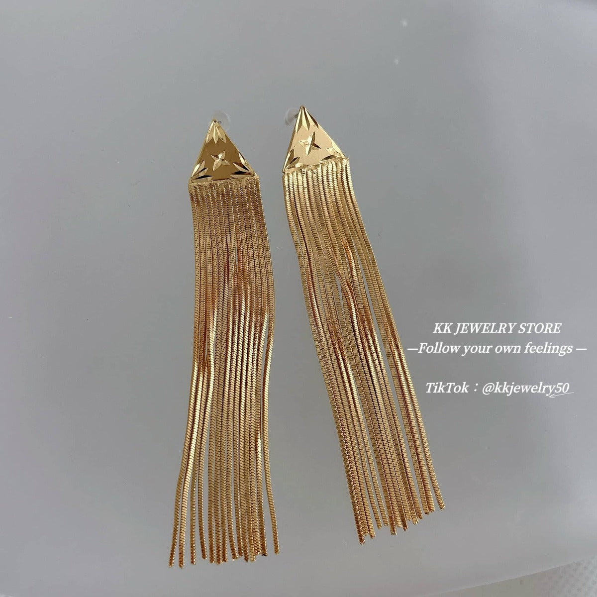 Exaggerated long fringed silver needle earrings