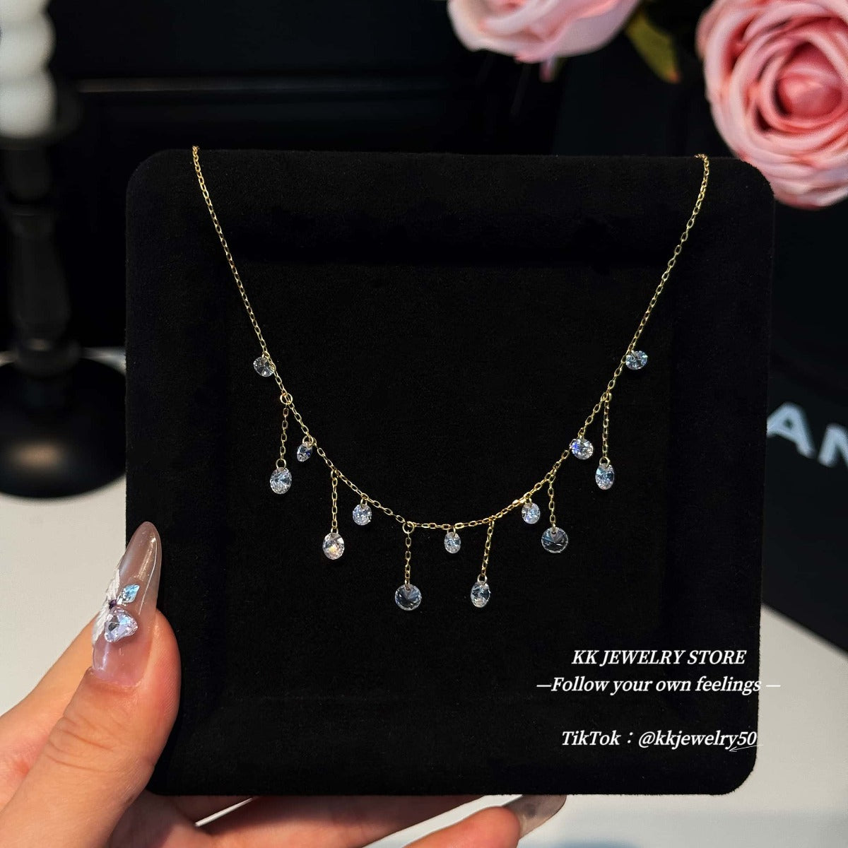Exquisite Luxury~ S925 Sterling Silver Crystal Fringed Pendant Necklace