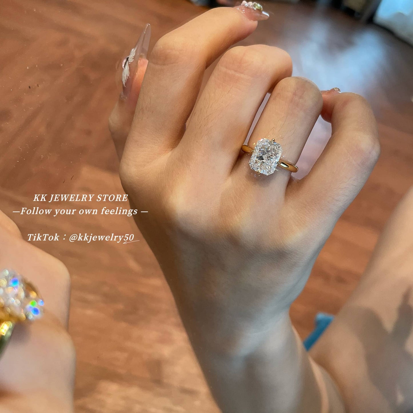 S925 silver-plated 8 * 10 ice cut high carbon diamond ring