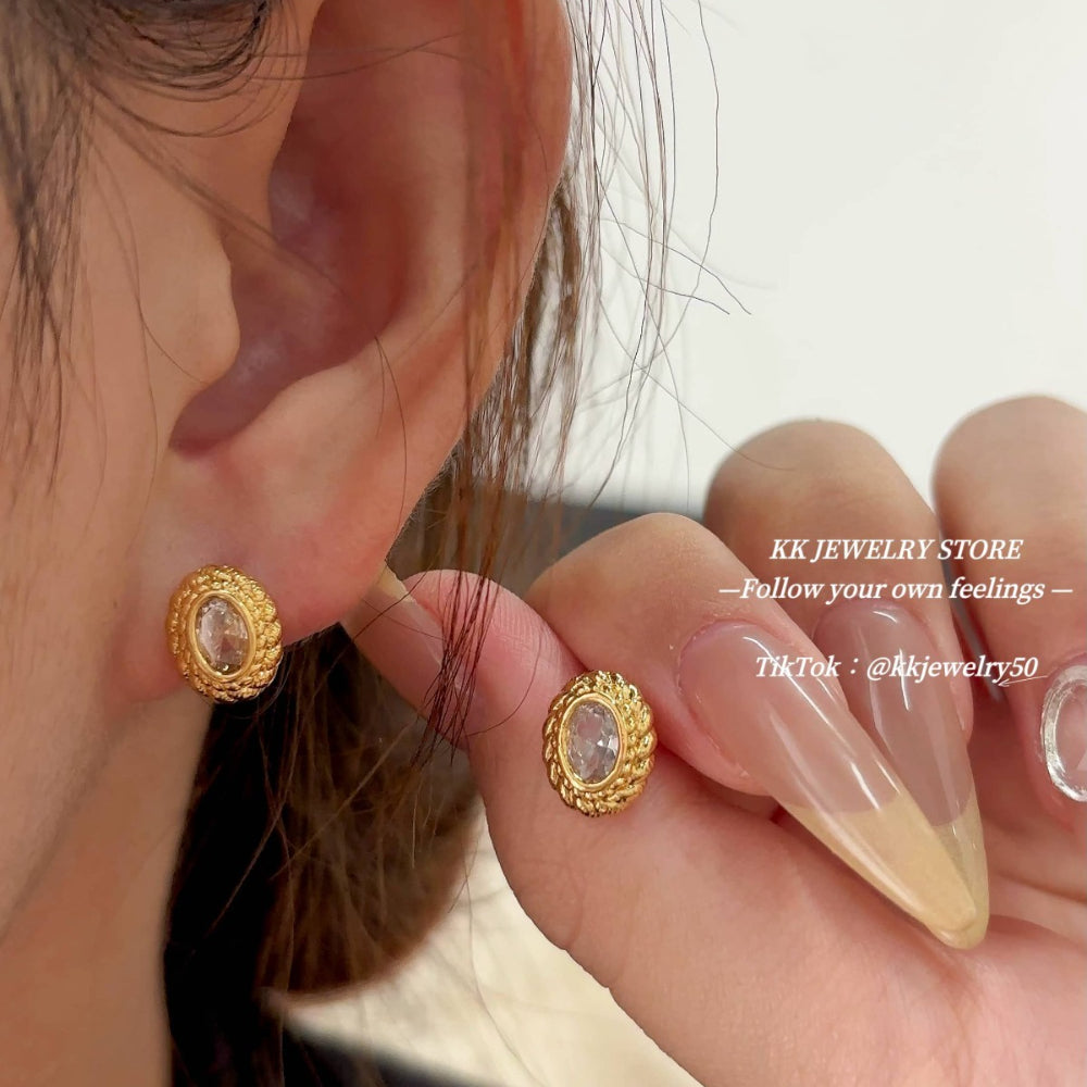 925 silver needle oval medieval small stud earrings