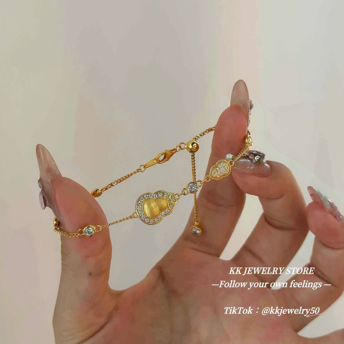 S925 sterling silver gold-plated gourd brushed bracelet