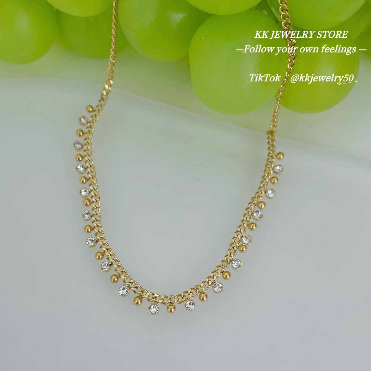 Fried Chicken Exquisite~ Small Golden Ball Tassel Necklace