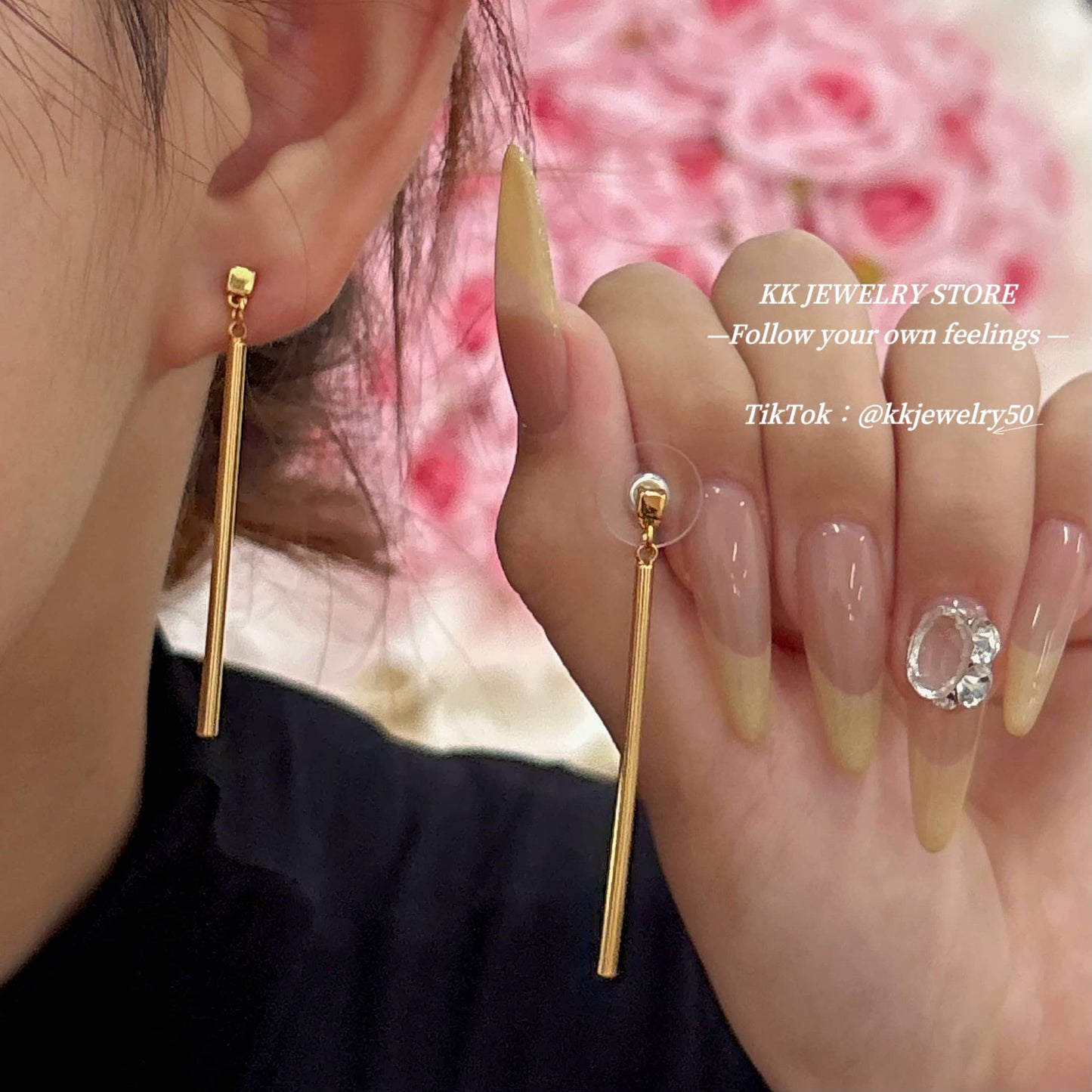 Minimalist one-character stud earrings S925 silver needle