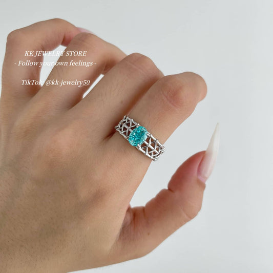 S925 Silver Paraiba Tourmaline 6 * 8 Oval Ring