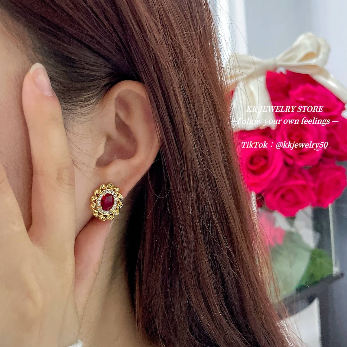 925 Silver Needle Oval Lace Court Stud Earrings