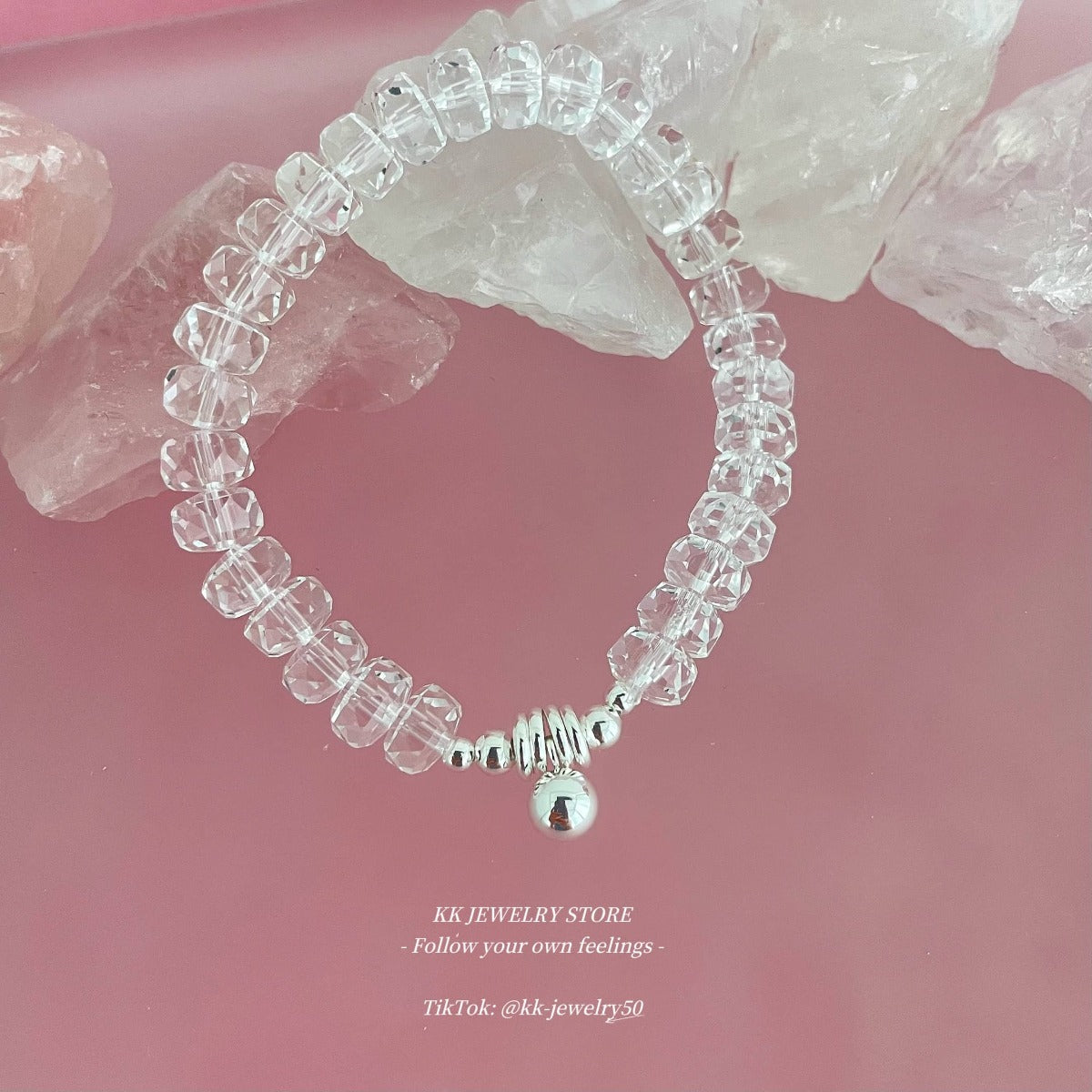 Super flash artificial white crystal silver ball bracelet