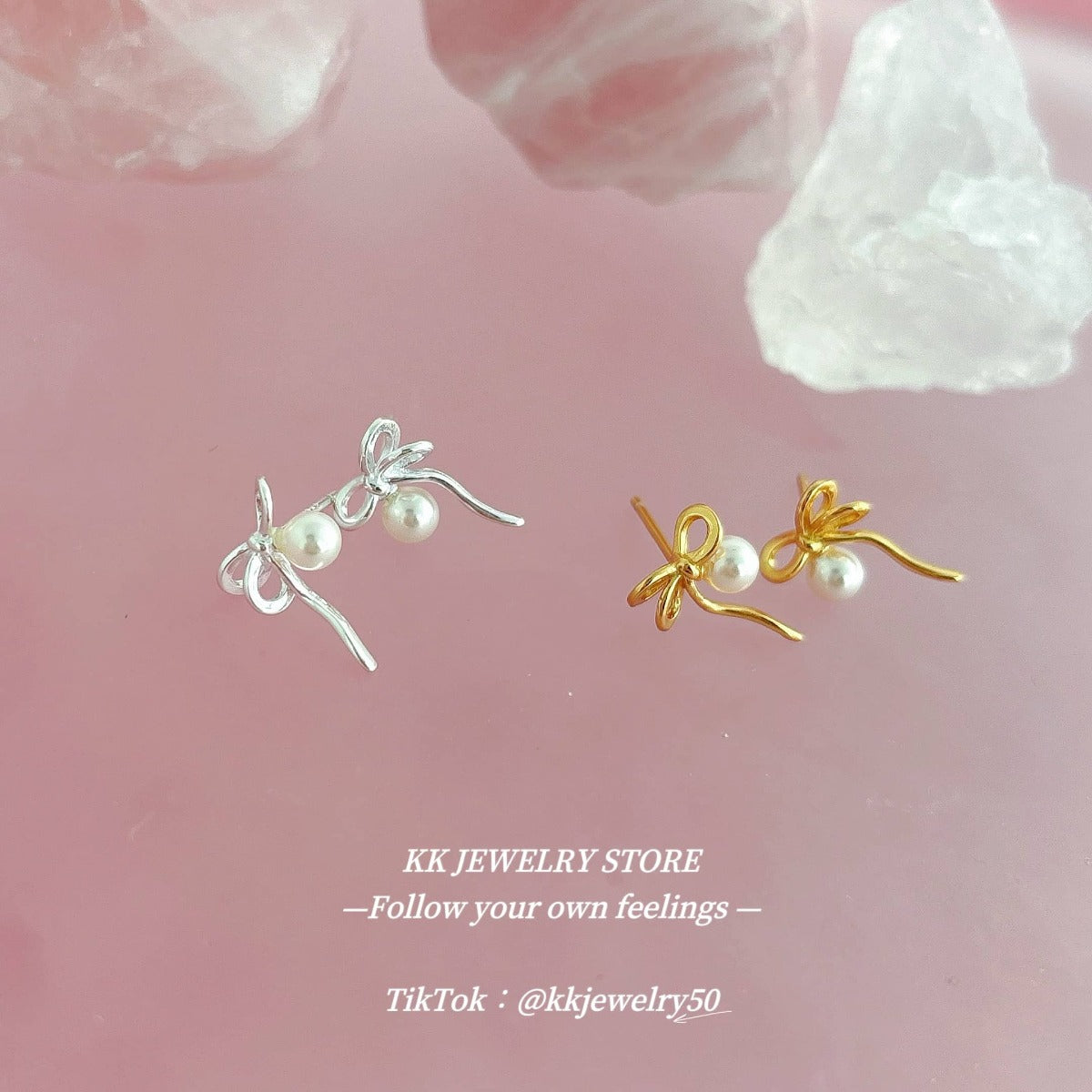 Whole body S925 silver bow ribbon pearl stud earrings