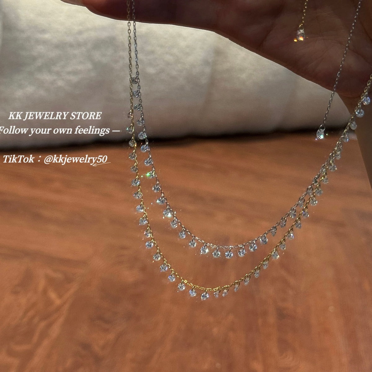 High Quality~ S925 Sterling Silver Round Diamond Tassel Necklace