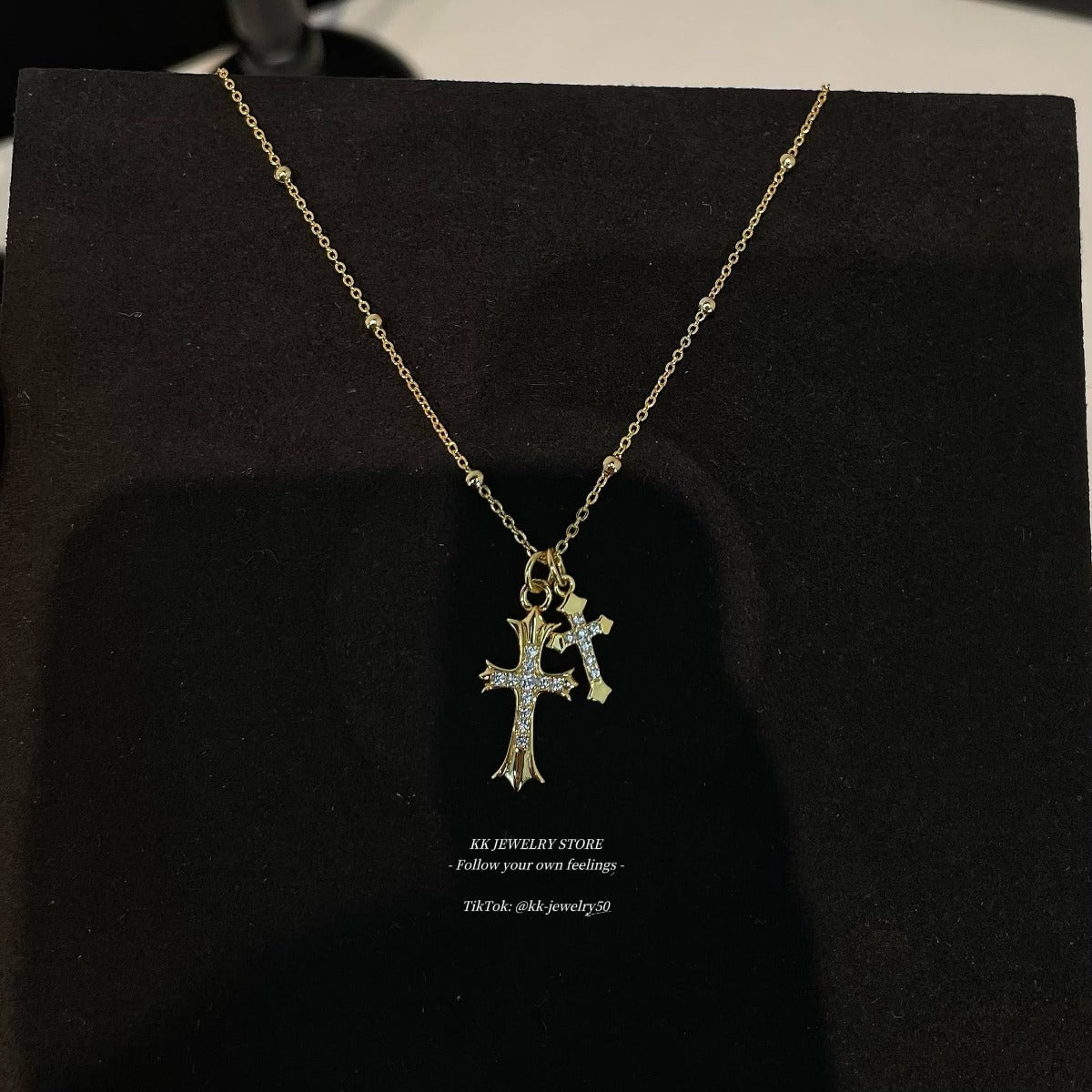 Super Exquisite~ S925 Sterling Silver Gold Double Cross Necklace