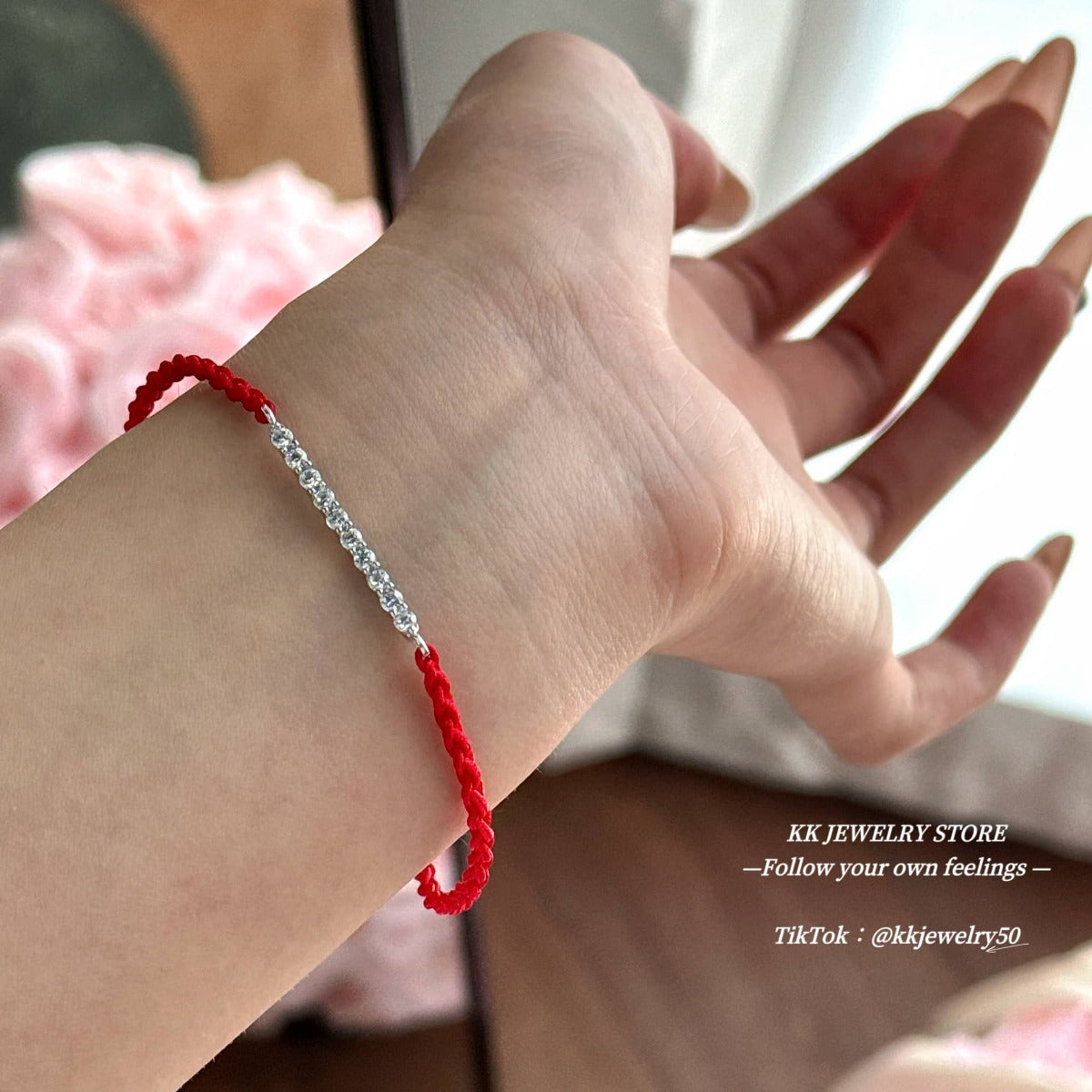 S925 sterling silver row red rope bracelet adjustable