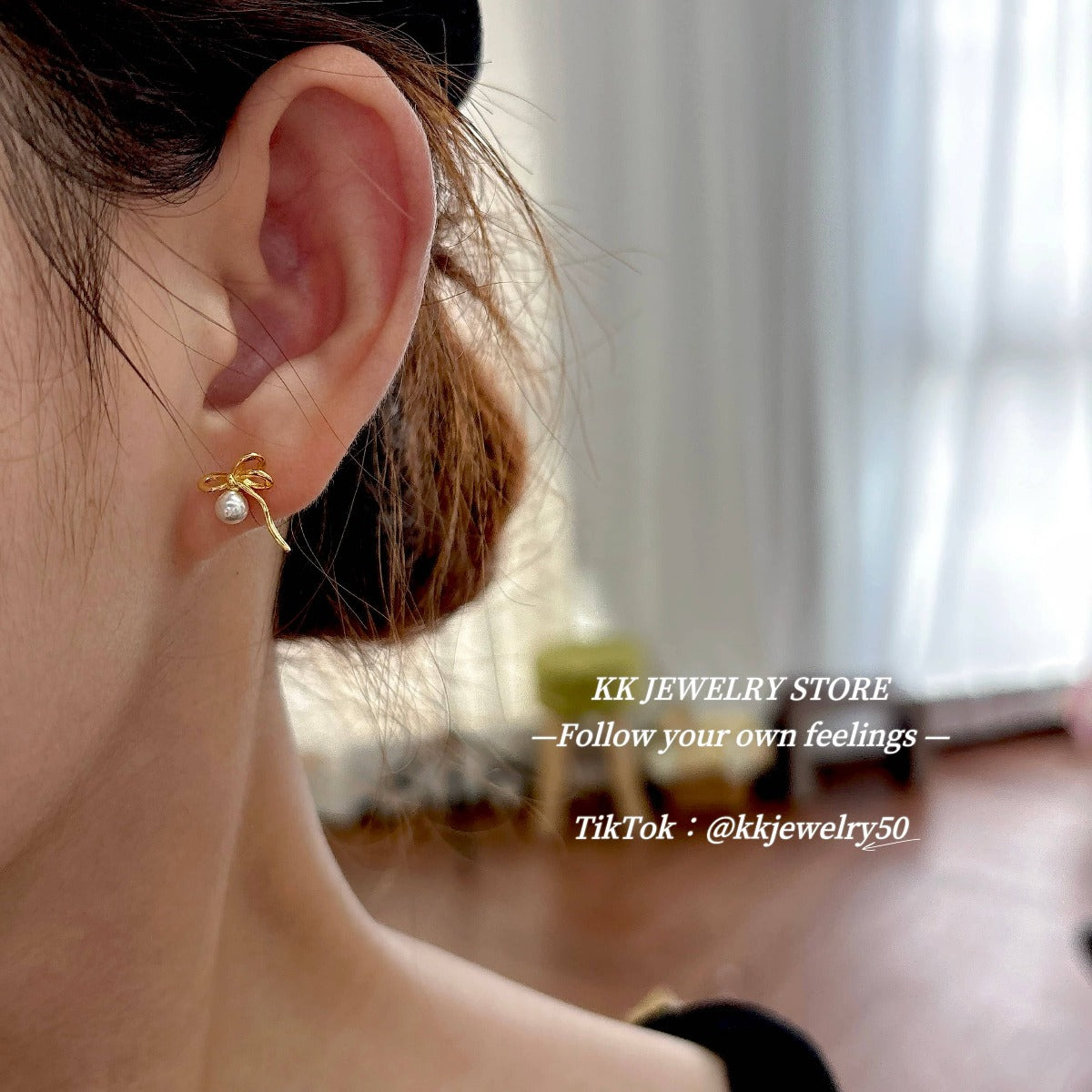 Whole body S925 silver bow ribbon pearl stud earrings