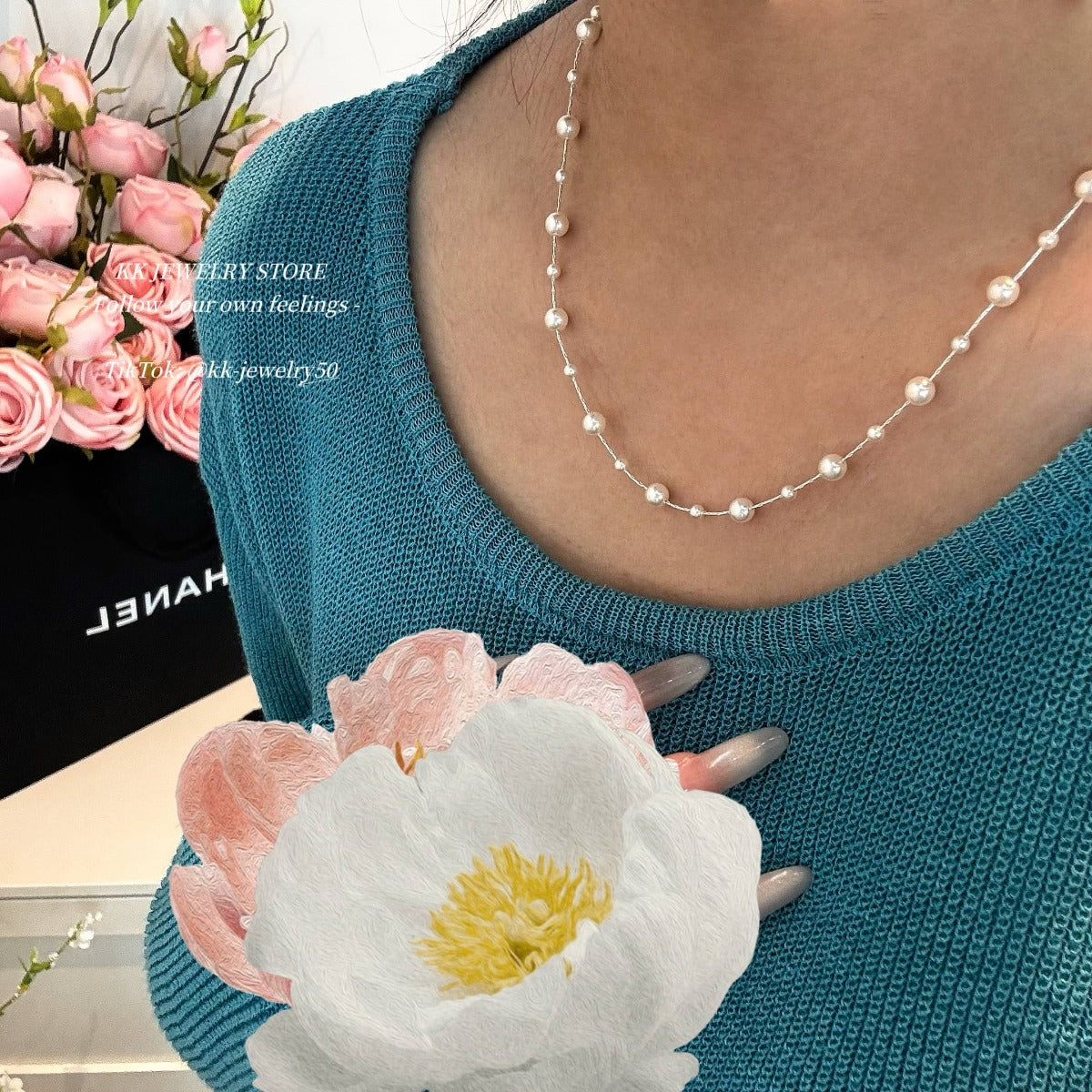 S925 Sterling Silver Gypsy White Pearl Necklace