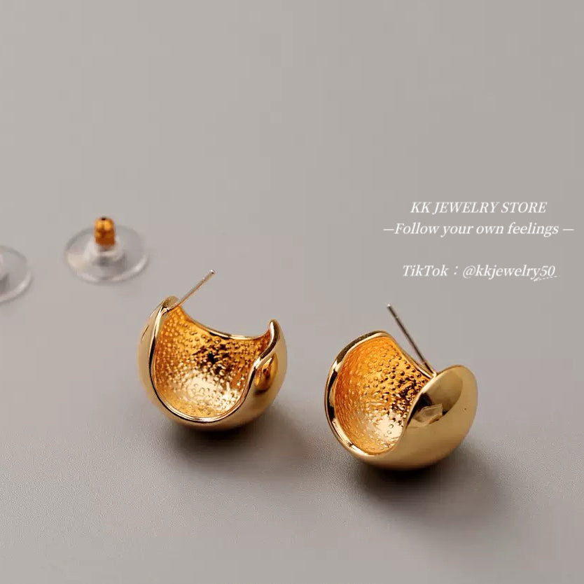 S925 Silver Needle Brass Hollow Ball Highlight French Earrings