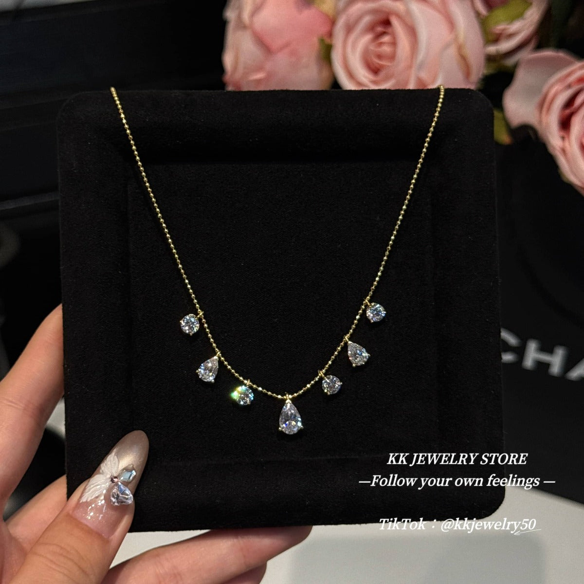 S925 silver-plated 6 * 9 pear-shaped water drop fringe necklace