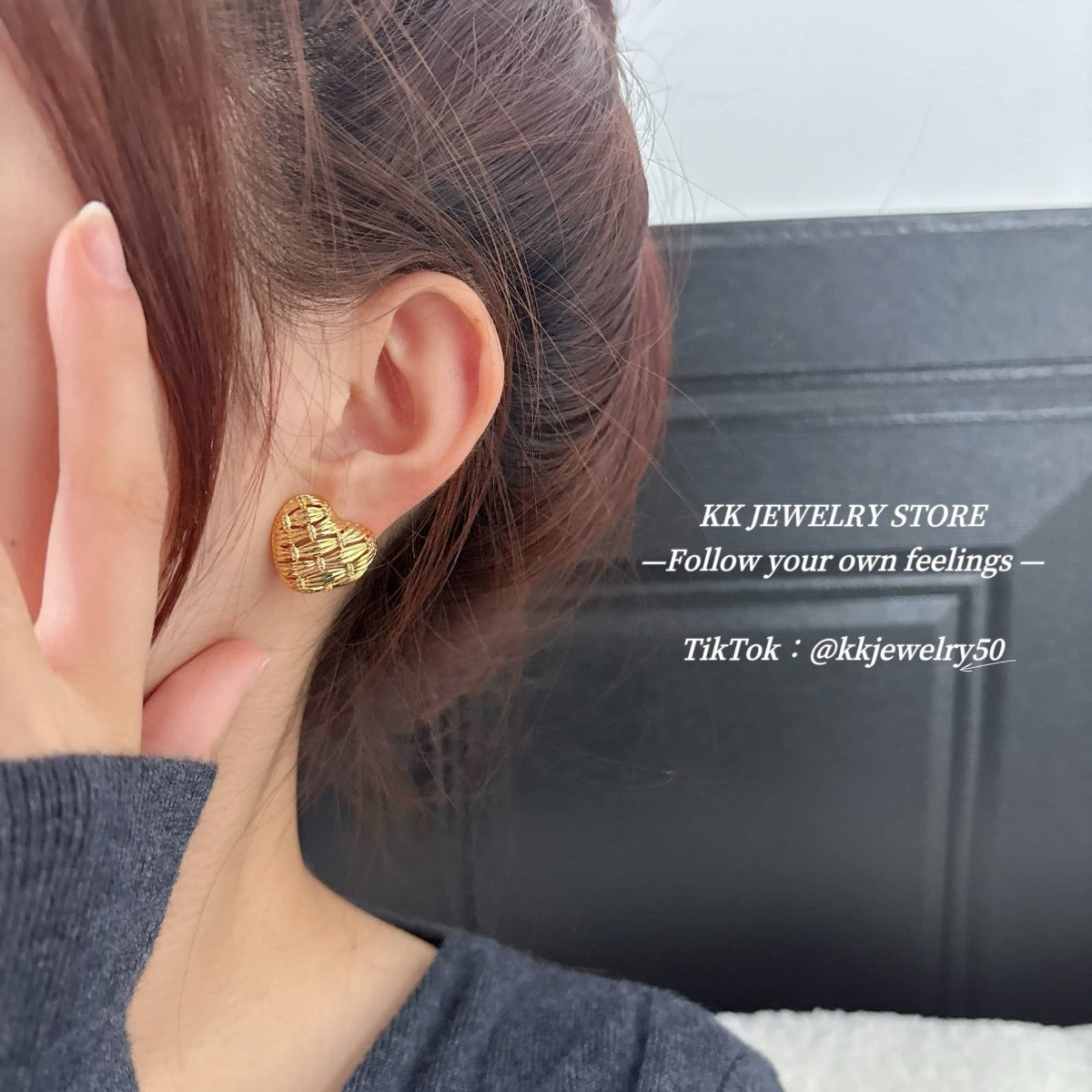 Brass French Love Hollow Earrings