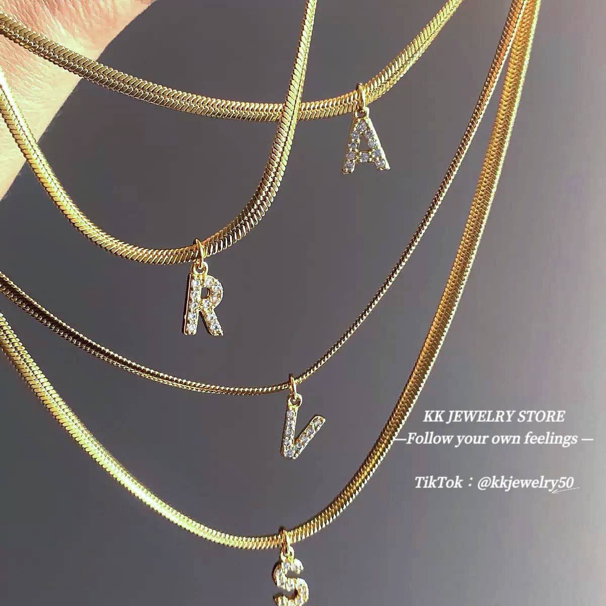 26 small letter snake chain necklaces with diamonds