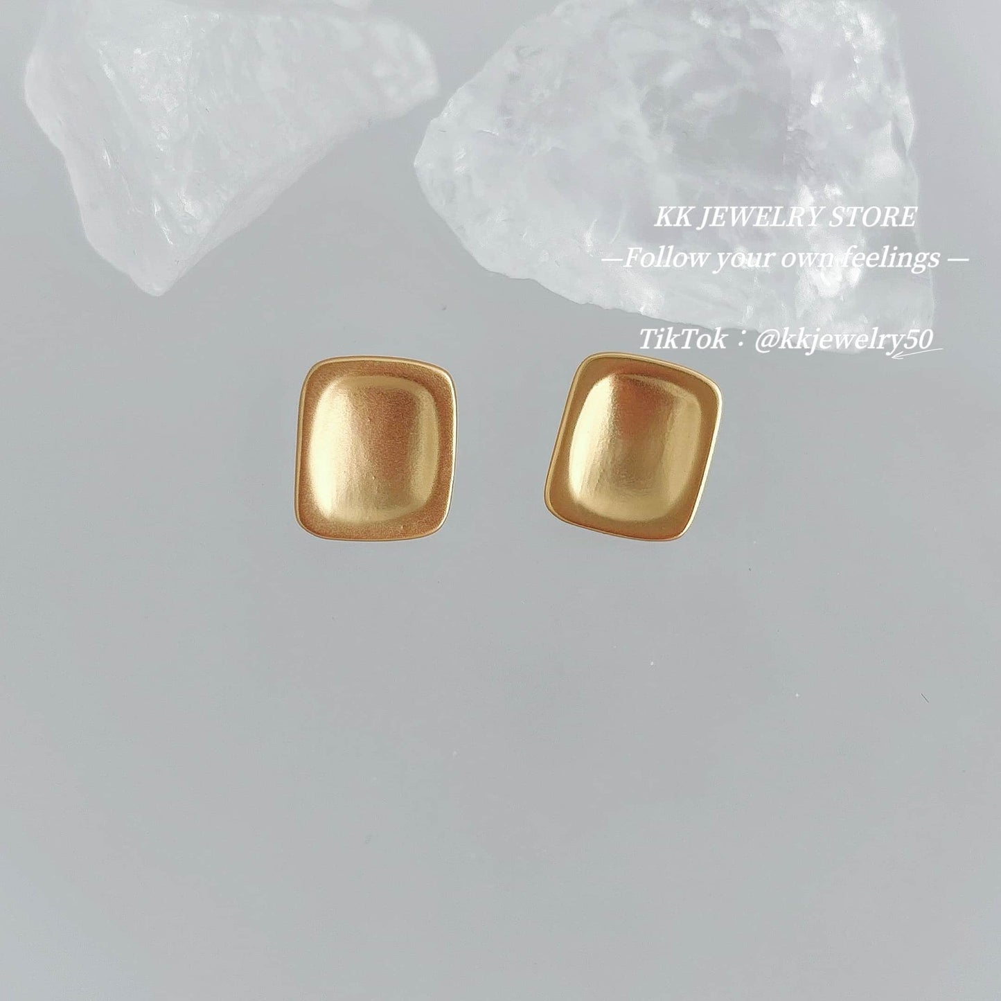 925 Silver Needle Frosted Geometric Brass Stud Earrings