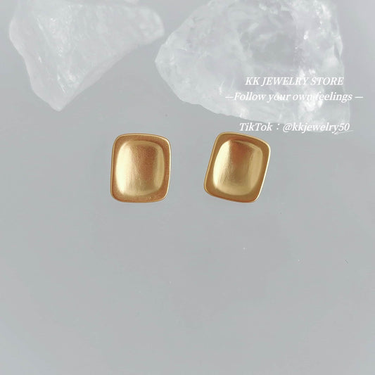 925 Silver Needle Frosted Geometric Brass Stud Earrings