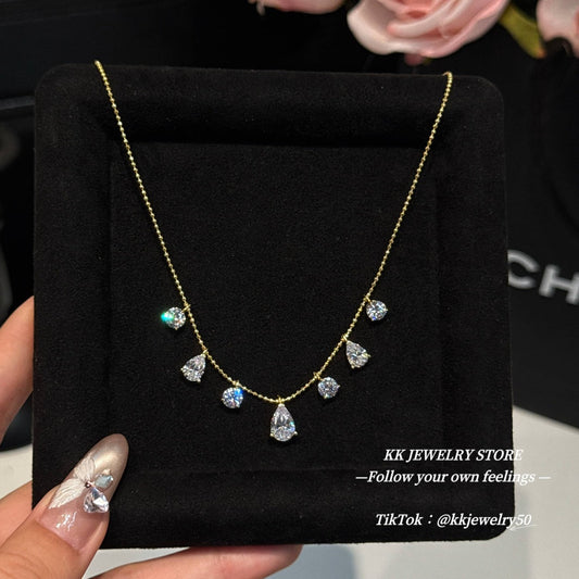 S925 silver-plated 6 * 9 pear-shaped water drop fringe necklace