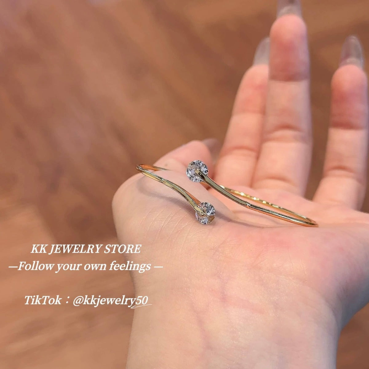 Gold double diamond stacked micro-inlaid fine diamond opening bracelet