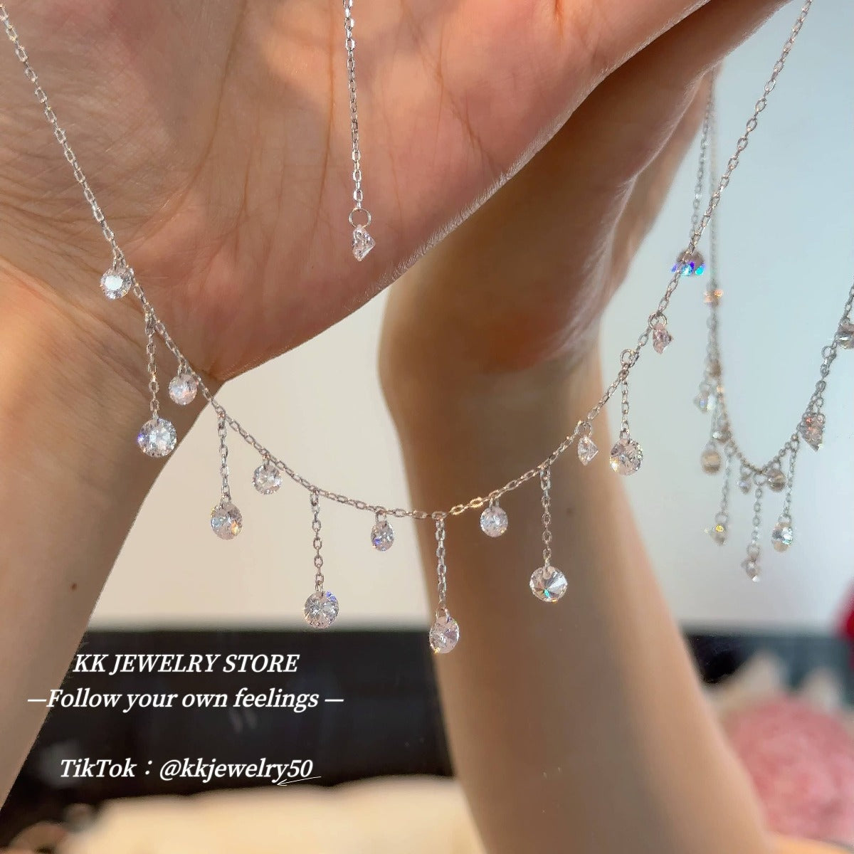 Exquisite Luxury~ S925 Sterling Silver Crystal Fringed Pendant Necklace