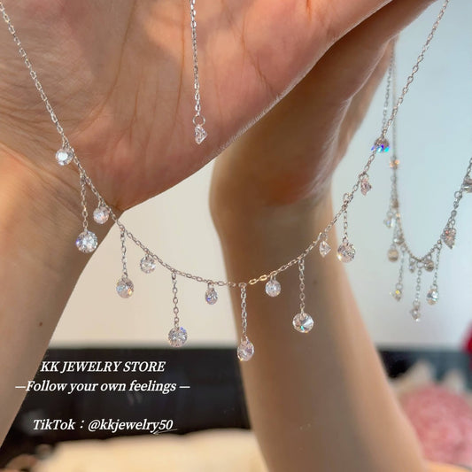 Exquisite Luxury~ S925 Sterling Silver Crystal Fringed Pendant Necklace