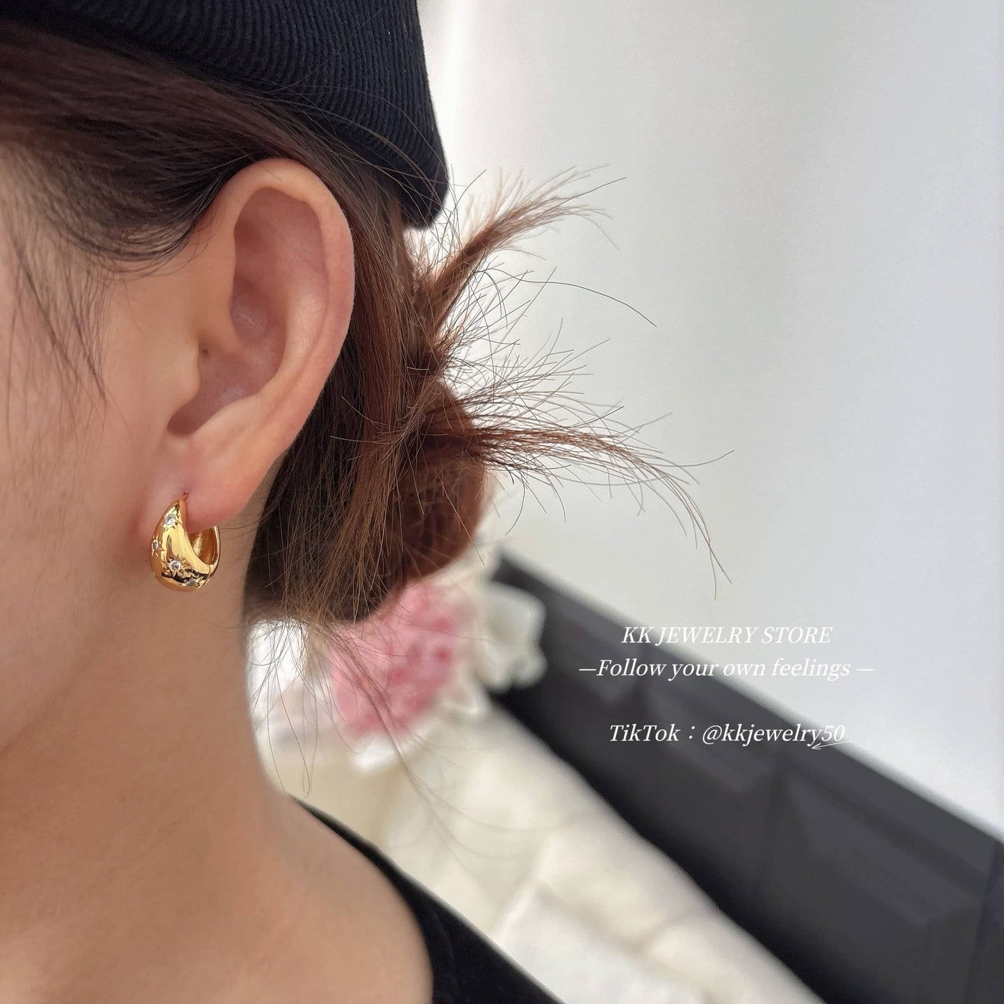 925 Silver Needle Silver Brushed Gold Glossy Ear Buckle Earrings