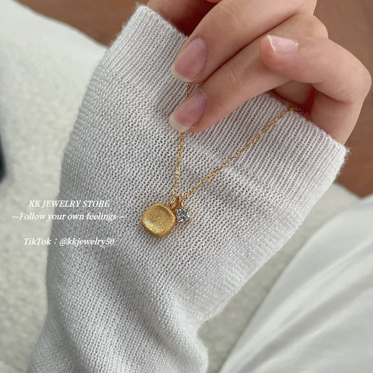 S925 sterling silver brushed small sugar cube necklace