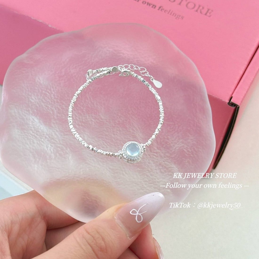 S925 Sterling Silver Natural Aquamarine Crushed Silver Bracelet