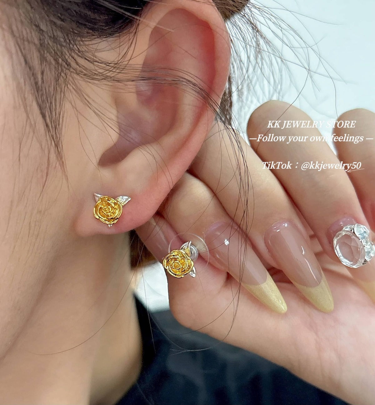 S925 silver needle small rose stud earrings