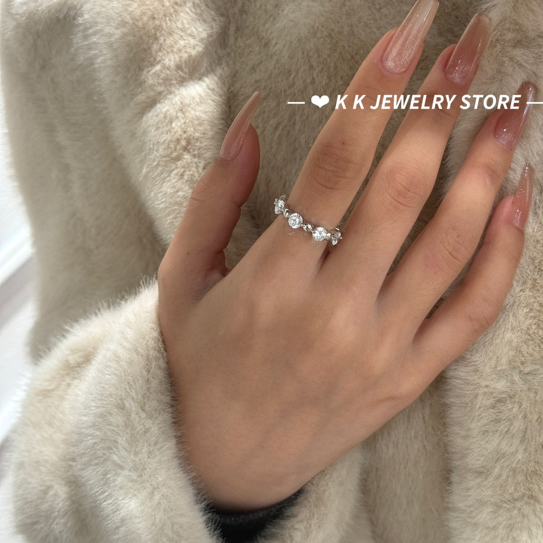 925 Silver Bead-Separated Diamond Ring