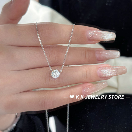 925 Silver 1-Carat Olive-Shaped High Carbon Diamond Necklace