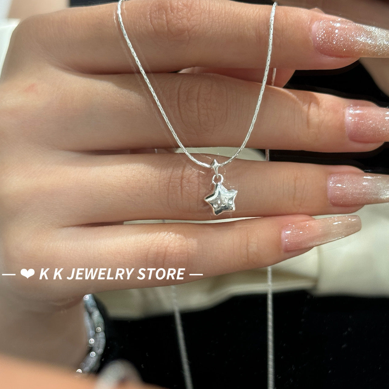 925 Silver Lucky Smile Star Snake Bone Necklace