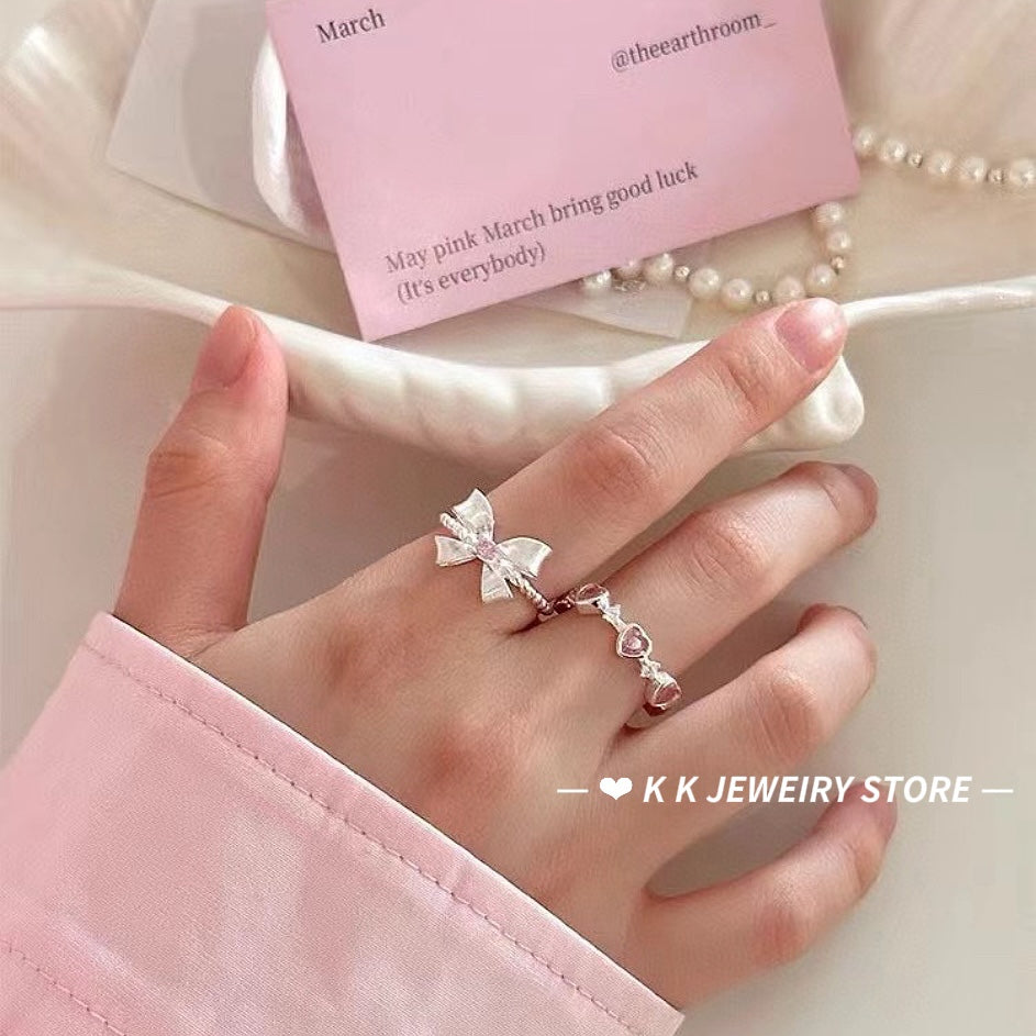 925 Silver Bow Pink Diamond Ring