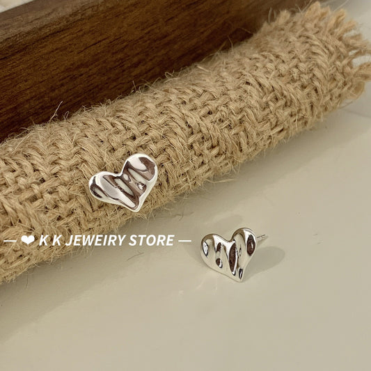 925 Silver Ripple Heart Stud Earrings