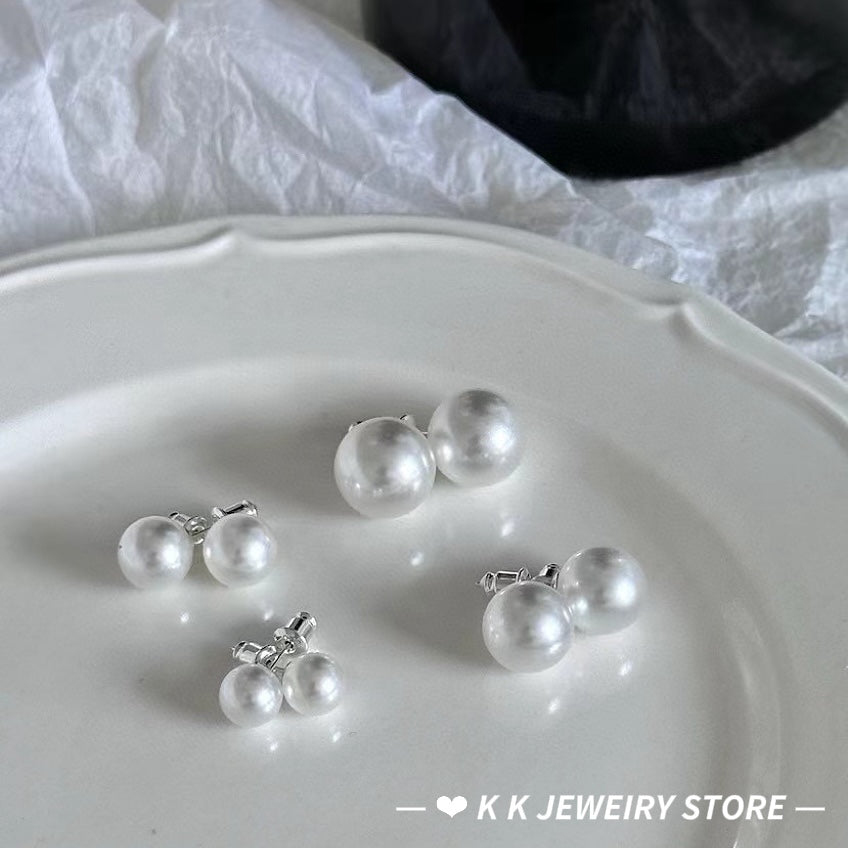 925 Silver Artificial Cool White Pearl Stud Earrings
