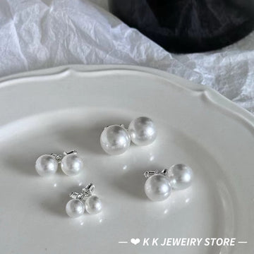 925 Silver Artificial Cool White Pearl Stud Earrings