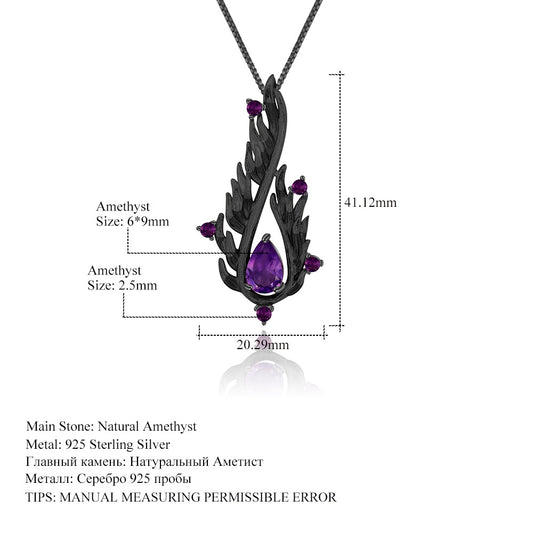 Designer! 925 silver natural amethyst dark style Italian craft necklace