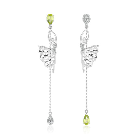 Designer! 925 sterling silver plated 18k gold natural gemstone Paris dancer earrings