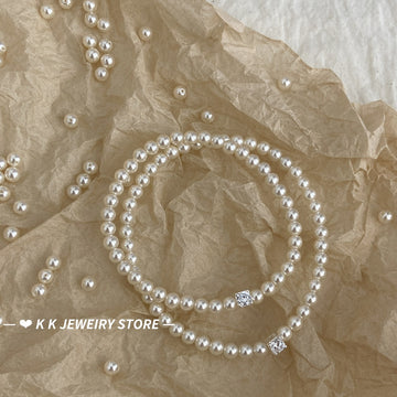 925 Silver Small Sugar Cube Artificial Pearl Bracelet