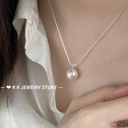 925 Silver Pearl Pendant Bamboo Chain Necklace