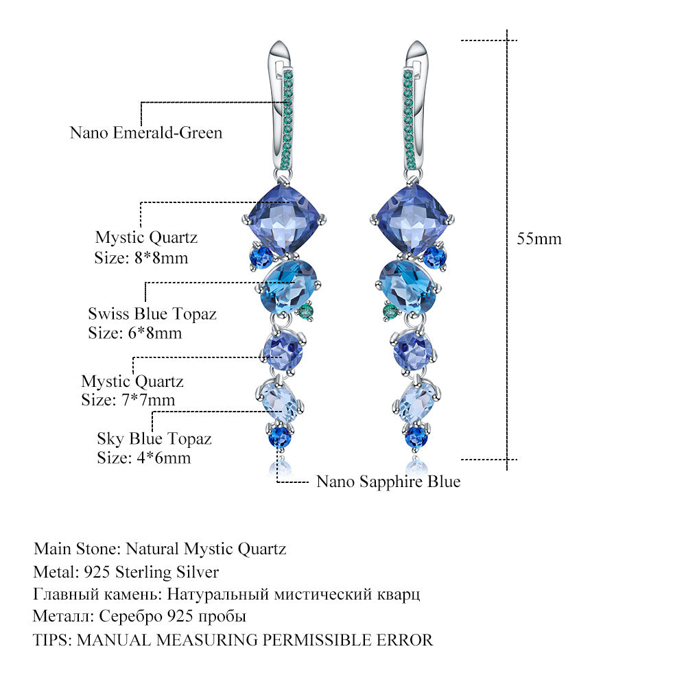 Designer! 925 Silver Natural Colored Gemstones Banquet Premium Luxury Gemstone Earrings