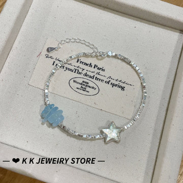 925 Silver Baroque Star Natural Stone Crushed Silver Bracelet
