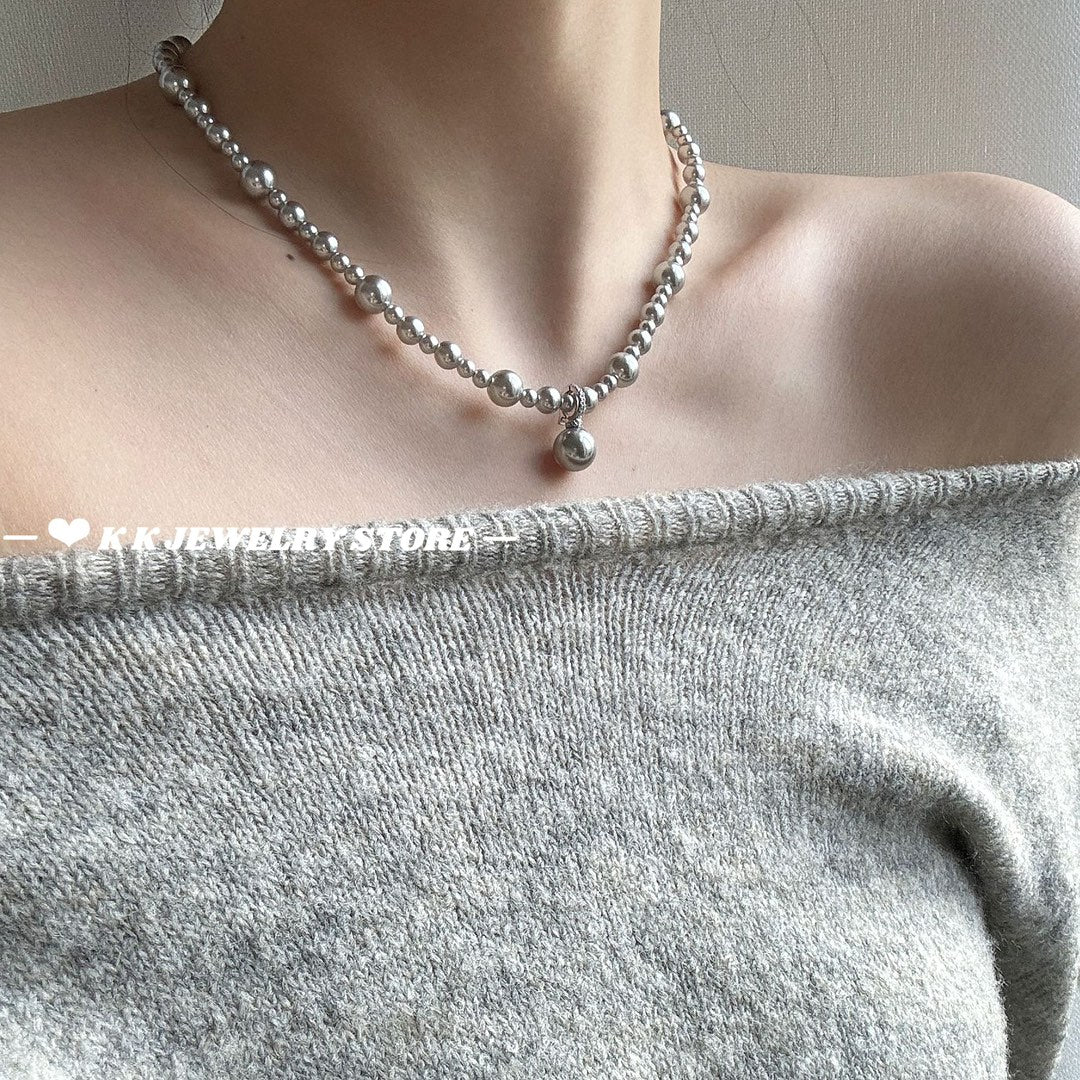 925 Silver Artificial Grey Pearl Pendant Necklace