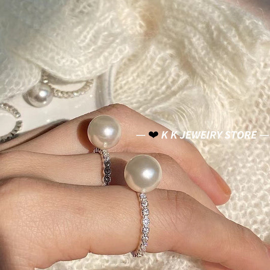 Faux Pearl 925 Silver Pyrrhite Open Ring 10mm